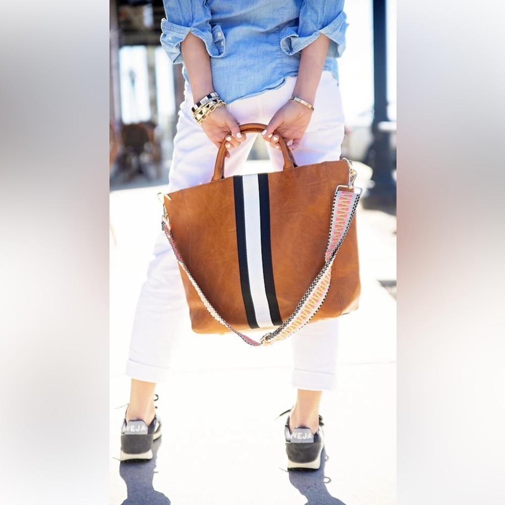 Elegant Brown Tote with Stripes